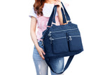 Multi-Pocket Nylon Tote Bag with Adjustable Shoulder Strap Crossbody Handbag Travel Bag