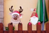 Christmas Fence Peeker Decoration Metal Xmas Outdoor Garden Fence Sign