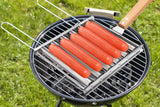 Sausage Roller Stainless Steel Rack Hot Dog Grill with Wooden Handle and 4 BBQ Skewers