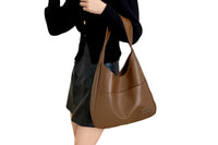 Solid Color PU Leather Shoulder Bag Large Capacity Tote Bag