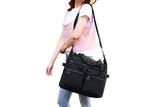 Multi-Pocket Nylon Tote Bag with Adjustable Shoulder Strap Crossbody Handbag Travel Bag