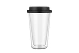 Double Walled Glass Coffee Mug Drinking Coffee Cup with Silicone Lid