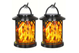 2pcs Solar Powered Flame Lantern Outdoor Garden Hanging LED Lamp for Patio Decor