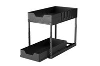 2 Tier Bathroom Cabinet Shelf Organizer Double Sliding Storage Rack with Hook