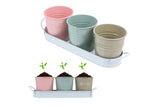 3Pcs Metal Herb Plant Pot with Tray and 10Pcs Mini Chalkboard Wooden Plant Tags Stakes