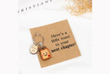 2Pcs Wood Bread Keychain Pendants with Greeting Cards
