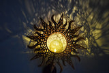 Solar Powered Garden Lights Antique Brass Hollow-Carved Metal Stake Lights