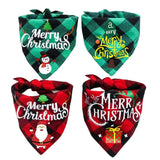 4Pcs Christmas Plaid Printed Pet Dog Bandana Triangle Bibs Pets Scarf Pets Cats Costume Accessories