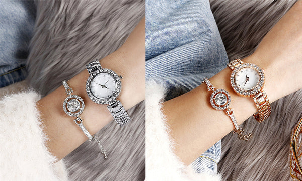 Women Watch and Circle Elegant Bracelet Bangle Set