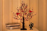 Vintage Glowing Tree with Cardinals Birch Tree with Berries