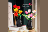 Tulip And Rose Building Blocks Set With Vase For Home Decoration