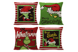 4Pcs Grinch Inspired Christmas Linen Pillow Covers