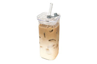 400ML Clear Glass Cup with Lid and Straw Square Glass Water Glass
