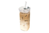400ML Clear Glass Cup with Lid and Straw Square Glass Water Glass