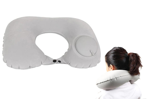 Press Type Inflatable U Shaped Travel Neck Pillow Car Flight Head Rest Cushion