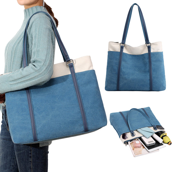 Women 15.6 Inch Laptop Tote Bag Canvas Handbag Shoulder Bag