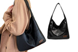 Solid Color PU Leather Shoulder Bag Large Capacity Tote Bag