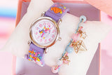 Kids 3D Unicorn Quartz Watch with Ceramic Bead Bracelet Set