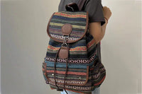 Boho Style Flap Drawstring Backpack Shoulder Bag Outdoor Travel Bag