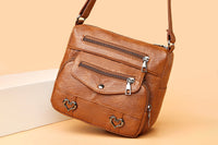 Retro Multi Pockets Crossbody Bag PU Leather Crossbody Shoulder Bag