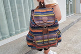 Boho Style Flap Drawstring Backpack Shoulder Bag Outdoor Travel Bag