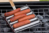 Sausage Roller Stainless Steel Rack Hot Dog Grill with Wooden Handle and 4 BBQ Skewers