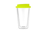 Double Walled Glass Coffee Mug Drinking Coffee Cup with Silicone Lid