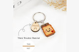 2Pcs Wood Bread Keychain Pendants with Greeting Cards