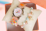 Kids 3D Unicorn Quartz Watch with Ceramic Bead Bracelet Set