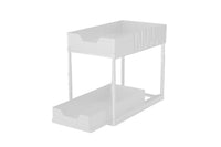 2 Tier Bathroom Cabinet Shelf Organizer Double Sliding Storage Rack with Hook