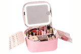 Makeup Bag with LED Lighted Mirror Travel Cosmetic Case with Brush Organizer and Zipper Pouch