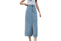 High Waist Split Thigh Denim Skirt