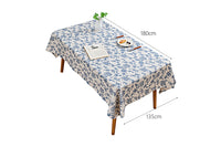 135x180cm Retro Blue Rose Floral Cotton Linen Fabric Tablecloth