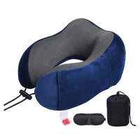 Memory Foam Travel Neck Pillow with Eyemask and Earplugs Set