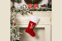 Red Flannel Christmas Stocking with Letter Design