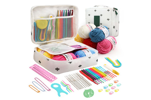 Set of 58Pcs Crochet Kit with Storage Bag Yarn and Knitting Accessories Set