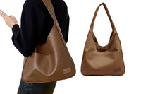 Solid Color PU Leather Shoulder Bag Large Capacity Tote Bag