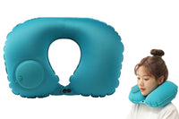 Press Type Inflatable U Shaped Travel Neck Pillow Car Flight Head Rest Cushion