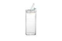 400ML Clear Glass Cup with Lid and Straw Square Glass Water Glass
