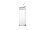 400ML Clear Glass Cup with Lid and Straw Square Glass Water Glass