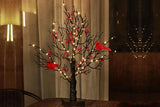 Vintage Glowing Tree with Cardinals Birch Tree with Berries