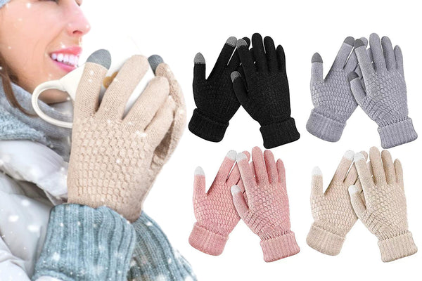 2 Pair Winter Thermal Warm Gloves for Men Women Touchscreen Knitted fleece gloves