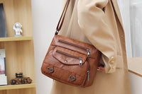 Retro Multi Pockets Crossbody Bag PU Leather Crossbody Shoulder Bag