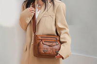 Retro Multi Pockets Crossbody Bag PU Leather Crossbody Shoulder Bag