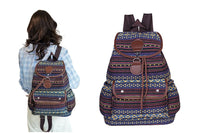 Boho Style Flap Drawstring Backpack Shoulder Bag Outdoor Travel Bag