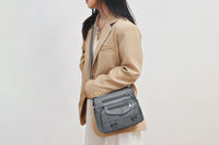 Retro Multi Pockets Crossbody Bag PU Leather Crossbody Shoulder Bag