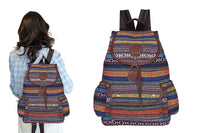 Boho Style Flap Drawstring Backpack Shoulder Bag Outdoor Travel Bag