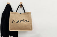 Jute Tote Bag with Handle Reusable Handbags Burlap Tote Mama Bag