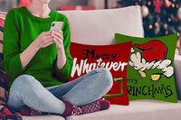 4Pcs Grinch Inspired Christmas Linen Pillow Covers