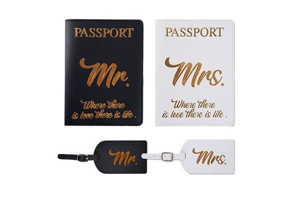 Mr and mrs Passport Covers and Luggage Tags Gift Set